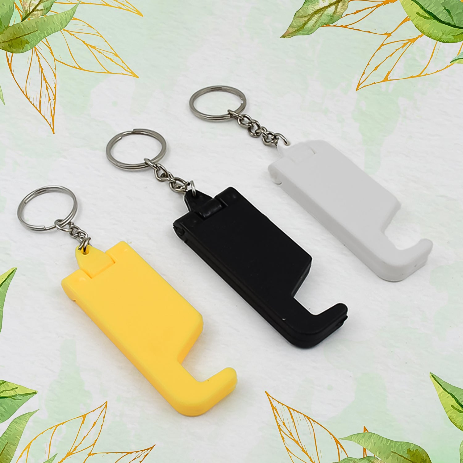 2 In 1 Plastic Keychain With Mobile Stand Phone Holder (100 Pcs Set Multicolor)