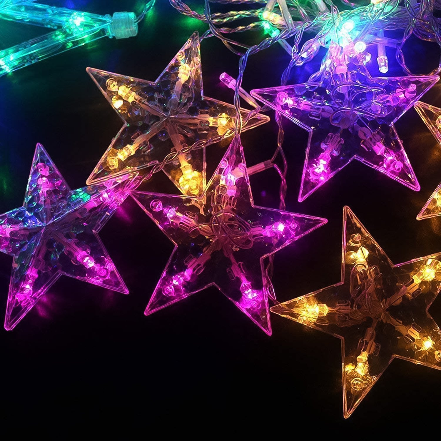 3386 12 Stars Led Curtain String Lights With 8 Flashing Modes For Home Decoration Diwali  Wedding Led Christmas Light Indoor And Outdoor Light Festival Decoration (Multicolor)