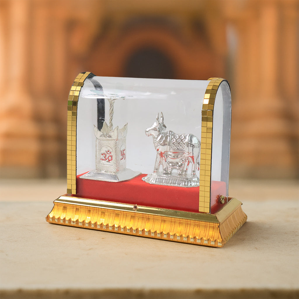 Decorative Kamdhenu Cow With Calf And Tulsi Plant Idol Set