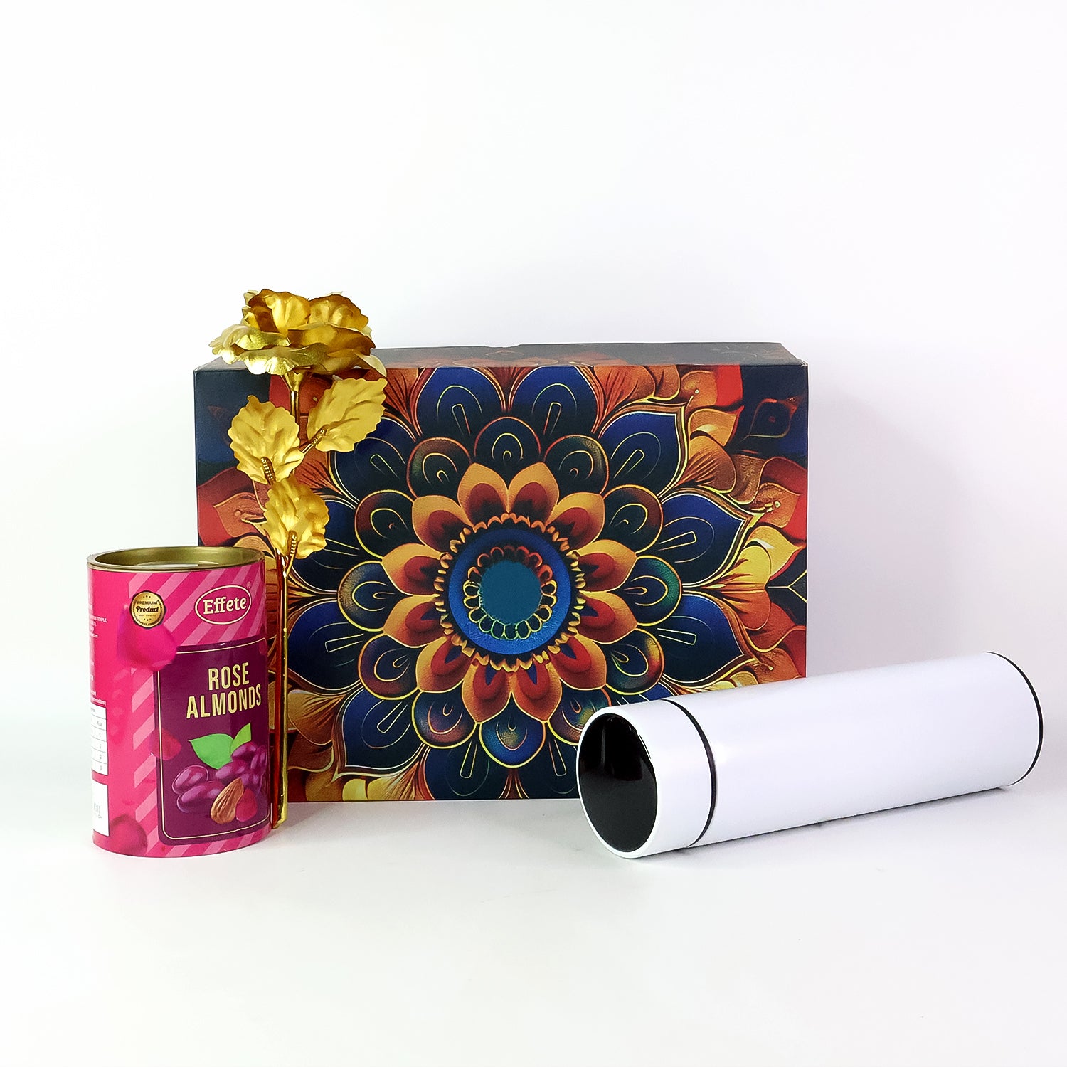 Effete Rose Almonds Gift Hamper Golden Rose With Bottle (3 Pc Set)