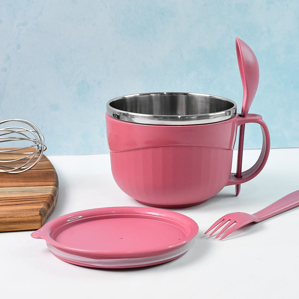 Apex Premium 700 Ml Multipurpose Noodle Bowl With Handle Lid And Fork